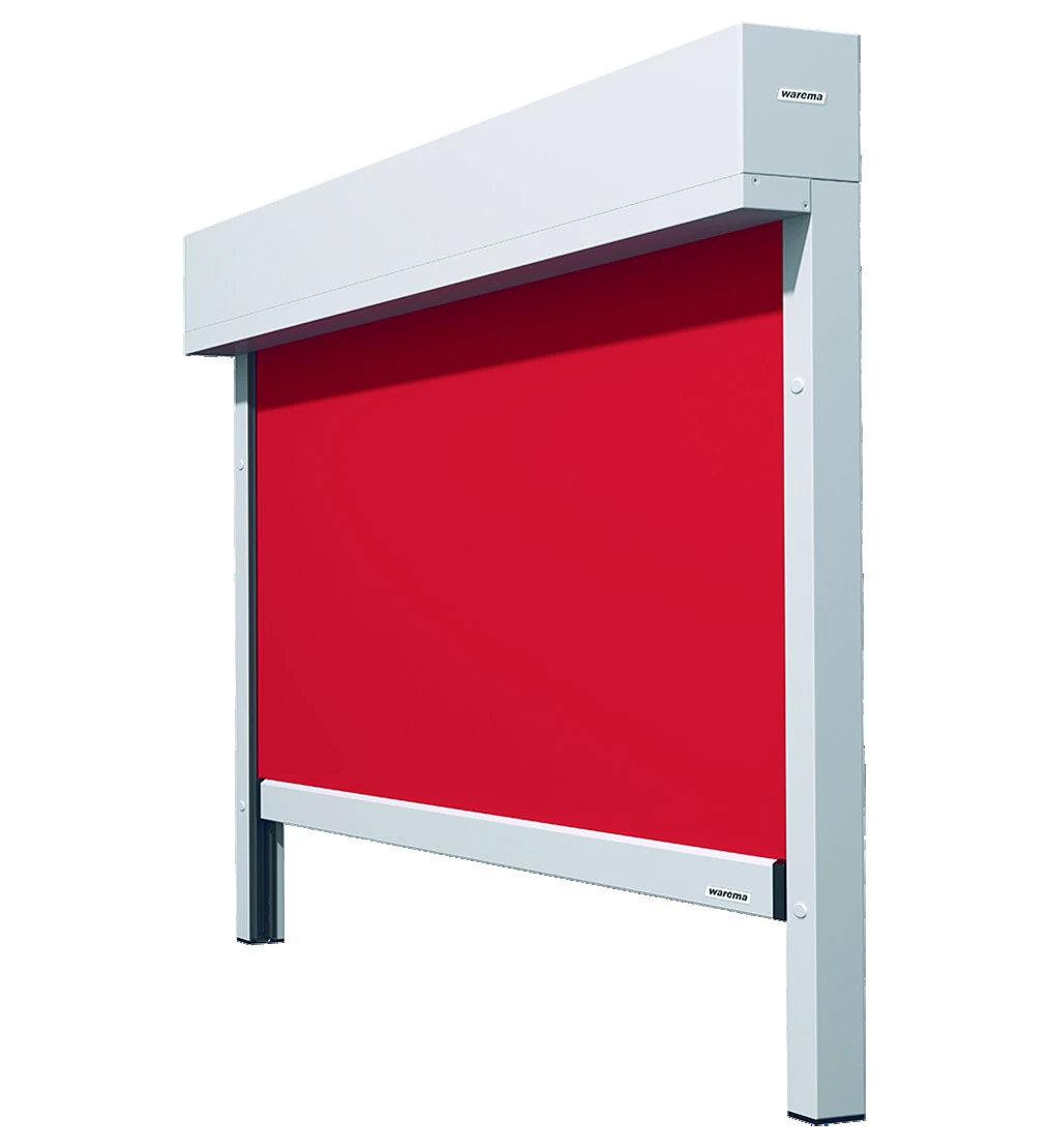 Roter Sonnenschutz von Warema mit weißem Rahmen