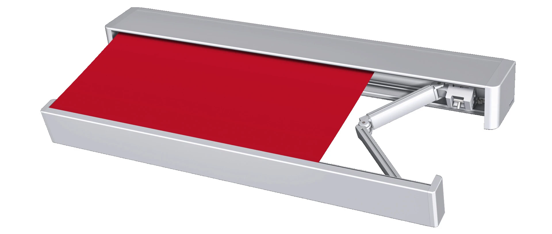 Elektrisch ausfahrbare Markise mit rotem Stoff